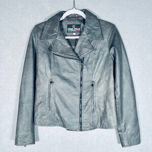 Vera Pelle Gray Leather Moto Jacket